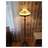 Floor Lamp with Painted Floral Glass Shade and Metal Base