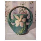 Roseville Pottery Pine Cone Blue Double Handled Basket Vase Shape 937