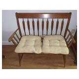 Wooden Windsor Style Bench with Tufted Cushions