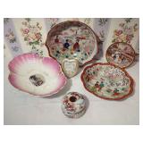 Japanese Porcelain Satsuma Ware Bowls and Trinket Dish Assortment