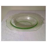 Green Glass Molded Oval Serving Bowl