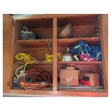 Shop and Utility Assortment Including Extension Cords, Drop Lights, and Fasteners