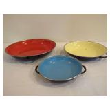 Set of Three Enameled Metal Pans Made in Yugoslavia
