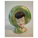 Ceramic Green Hat Lady Head Vase