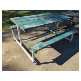 White Metal Frame Picnic Table with Attached Benches