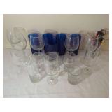 Assorted Glassware Collection including Cobalt Blue Tumblers and Stemware
