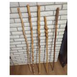 Lot of Five Handcrafted Wooden Walking Sticks and Hiking Staffs
