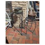 Metal Plant Stand with Decorative Bowl and Accent Stool
