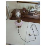 Pink Hobnail Glass Electric Oil Lamp Style Table Lamp with Marble Base