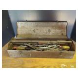 Metal Tool Box Containing Hand Tools and Wrenches