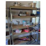 Metal Storage Shelf Unit with Assorted Kitchenware and Electronics