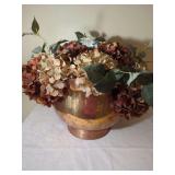 Copper Planter with Porcelain Handles and Artificial Hydrangeas