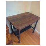 Jacobean Revival Style Wood Side Table with Spindle Leg Lower Shelf