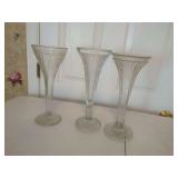 Set of Three Clear Pressed Glass Trumpet Vases with Fluted Design