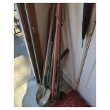 Assorted Long-Handled Garden Tools and Extension Saw
