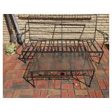 Black Painted Metal Patio Set Comprising Sofa and Glass-Top Table