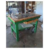 Custom Built Kitchen Island Cart with Electric Cooktop and Wheels