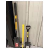 Assorted Yard and Shop Tools Including Sledgehammer and Shovels