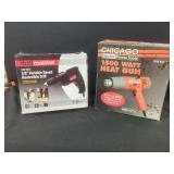 Drill Master 3/8 Inch Variable Speed Reversible Drill and Chicago Electric 1500 Watt Heat Gun
