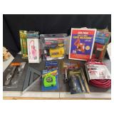 Assorted Tools and Equipment Lot Including Pittsburgh Inflator, Tape Measures, and Hand Tools