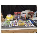 Assorted Hardware and Tools Lot including Drill Master Cordless Screwdriver, Nut Driver Sets, and Tow Straps
