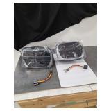 Pair of LED Rectangular Headlights with Wiring Harness