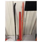 Assorted Heavy Duty Hand Tools Including Pipe Wrench and Pry Bars