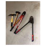 Assorted Hand Tools Including HK Porter Bolt Cutters and Pittsburgh Hammer