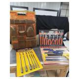 Assorted Hand Tool Sets Including Leather Work Belt, Pliers, Hacksaw Kit, and T-Handle Driver Set