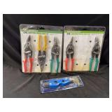 Lot of Two Pittsburgh 3-Piece Aviation Tinner Snip Sets and One 4-in-1 Battery Brush