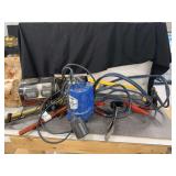 Assorted Tools and Automotive Equipment Lot including Submersible Pump and Halogen Lamps