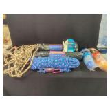 Assorted Rope and Cordage Lot Including Polyester Camouflage, Nylon Dock Line, and Polypropylene Braid