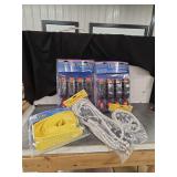 Assorted Ratchet Tie Down Kits, Bungee Cords, and Tow Strap