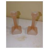 Pair of Peach-Colored Glass Candlestick Holders