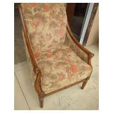 Upholstered Armchair with Carved Wood Frame