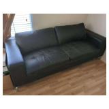Black Faux Leather Sofa with Metal Legs