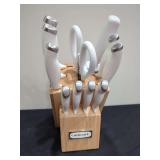 Cuisinart White Handle Knife Block Set with Wood Storage Block