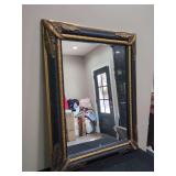 Large Black and Gold Framed Wall Mirror with Feather Accents