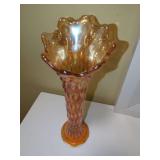 Iridescent Carnival Glass Vase with Ruffled Rim
