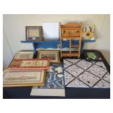 Assorted Home Decor Collection Including Picture Frames Wall Shelves and Art Pieces