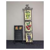 Metal Fruit Wall Hanging and Wood Washboard Decor Lot