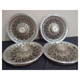 Set of Four 15-Inch Wire Wheel Hubcaps with Crest Centers
