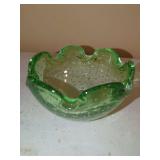 Green Blown Glass Bowl with Bubble Decoration