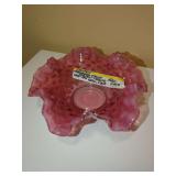 Fenton Cranberry Opalescent Hobnail Candlestick Holder