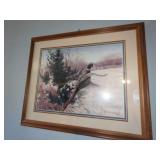 Framed Wildlife Art Print of Pheasant in Snow by Julie Crocker