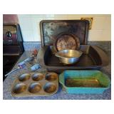 Assorted Bakeware Lot with Farberware Baking Sheet and Baker