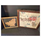 Framed Western Stagecoach Embossed Artwork and Framed Newspaper Clipping