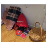 Holiday Decor, Wicker Basket, and Decorative Pillows Lot