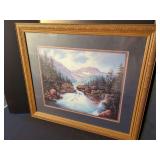 Framed Mountain Waterfall Landscape Print by Di Gilio, 1999