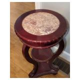 Round Wooden Accent Table with Marble Inset Top
